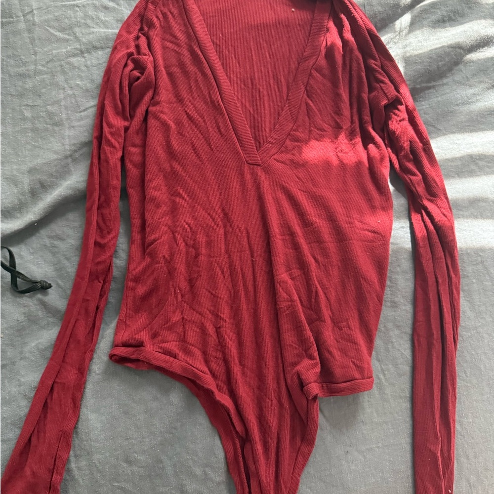 AlixNYC Red V-Neck Long Sleeve bodysuit Alix NYC L